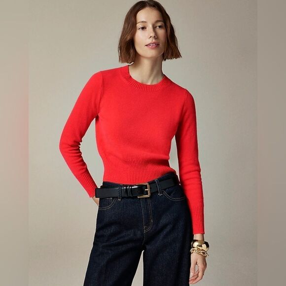 NWT J CREW Cashmere shrunken crewneck sweater
in red - Picture 2 of 5